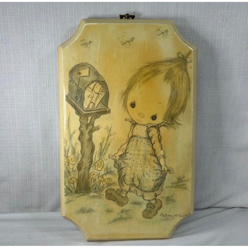 Vintage Betsey Clark Hallmark Wooden Wall Plaque Girl Mailbox Decoupage Art 12in